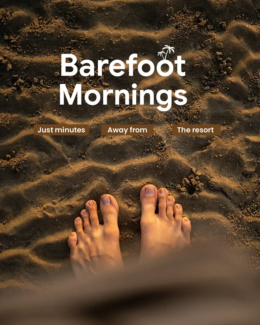 Barefoot Mornings poster showing feet in sand
