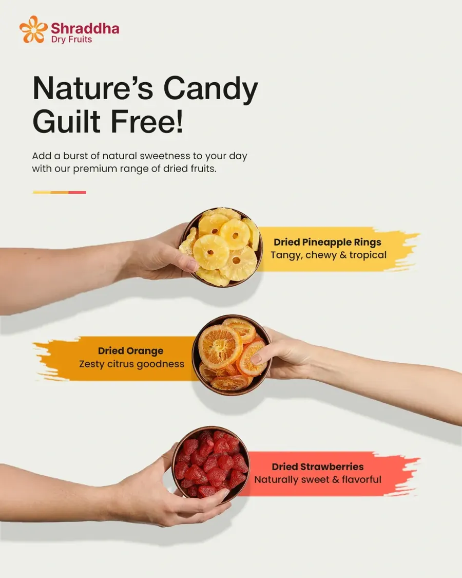 Poster for Nature's Candy with dried fruit rings in hands